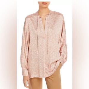 Vince Feathered Petal Tie Neck Silk Top. NEW